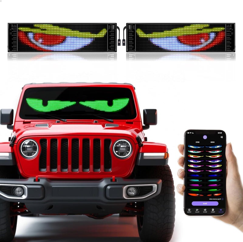 GOTUS 2Pcs Devil Eyes Light for Cars,Flexible Scrolling Programmable LED Signs,LED Eyes for Truck Windshield,Custom Editor Colours,Animations,Text - Image 1